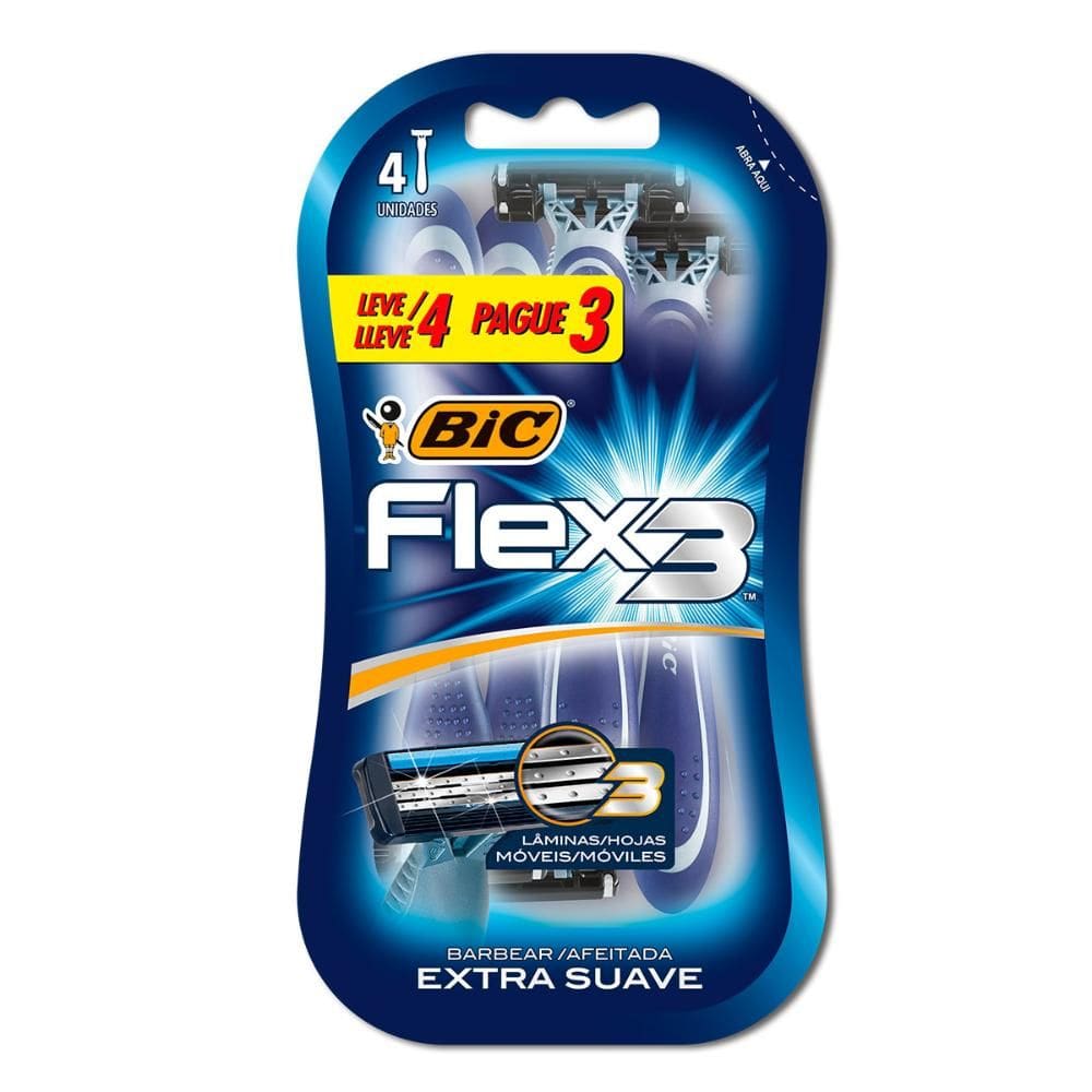 Barbeador descartável Flex3 Azul 4uni Bic