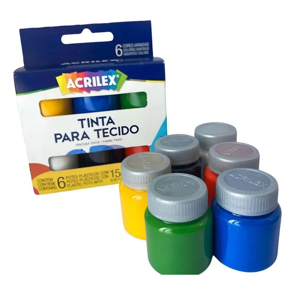 10X Tinta Para Tecido Acrilex Colors 6 Cores 15Ml Pintura T