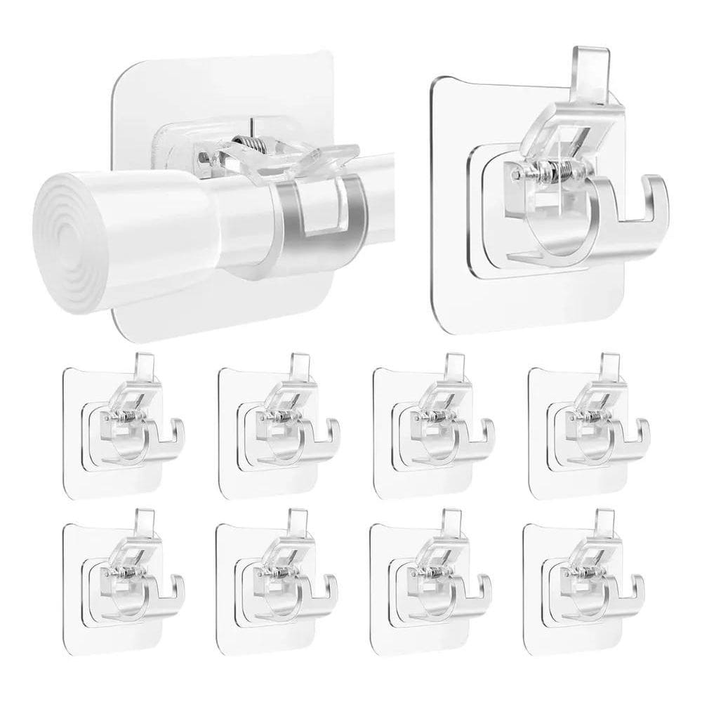 10X Suporte Adesivo Varão Cortina Haste Gancho Kit 10U Sem