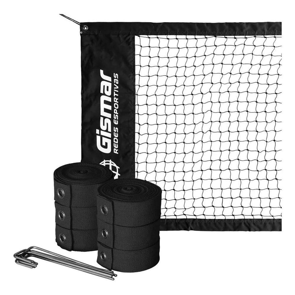 10X Kit Beach Tennis Preto - Rede 4 Faixas Pro + Fita Marca