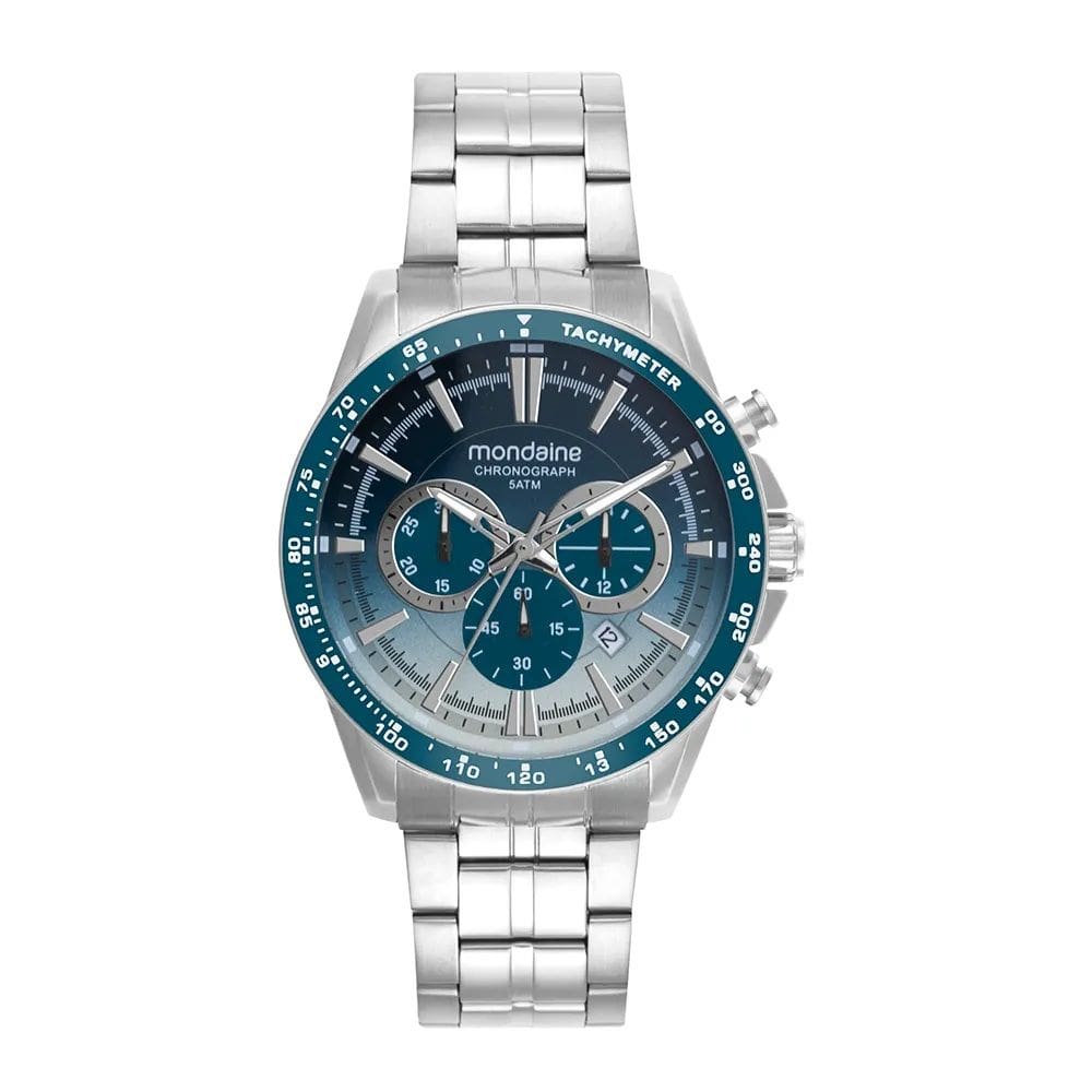 Relógio Mondaine Masculino Prata Cronógrafo Calendário Degrade Azul 99811G0MVNE2