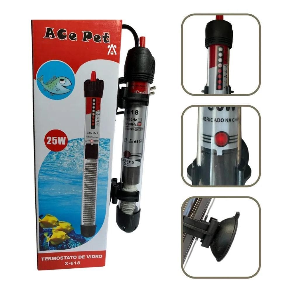 10X Termostato Com Aquecedor Ace Pet 25W Para Aquário Até 2