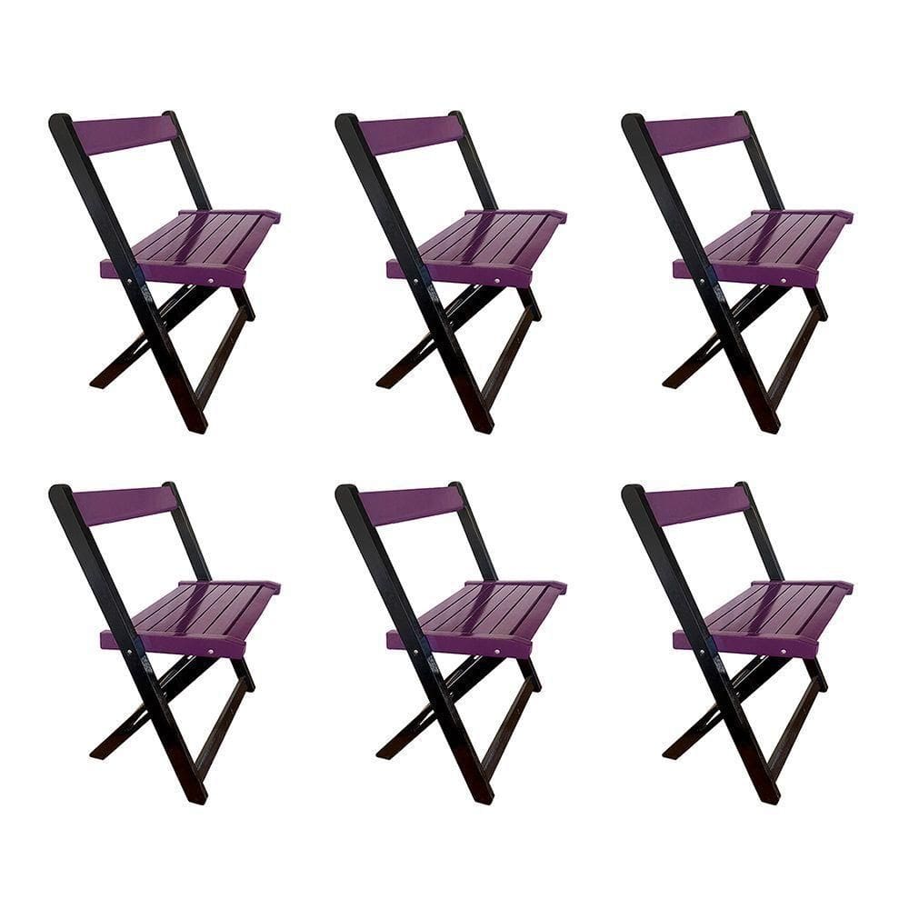 Kit 6 Cadeiras De Madeira Dobrável Roxo