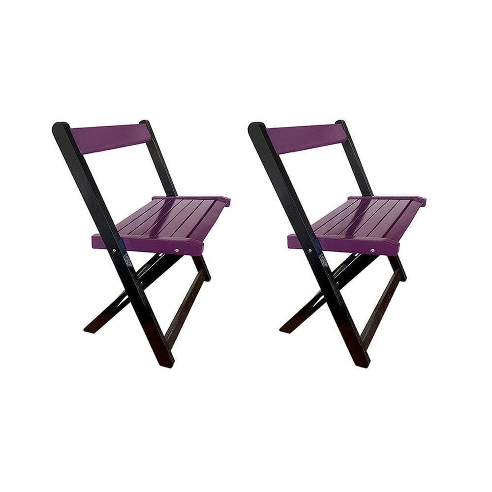 Kit 2 Cadeiras De Madeira Dobrável Roxo