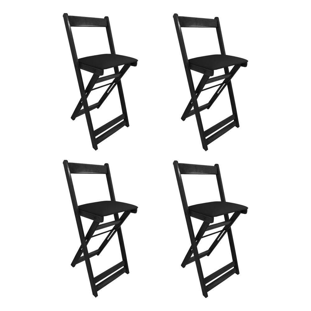 Kit 4 Cadeiras Bistro Dobrável De Madeira Estofada Preta - Preto