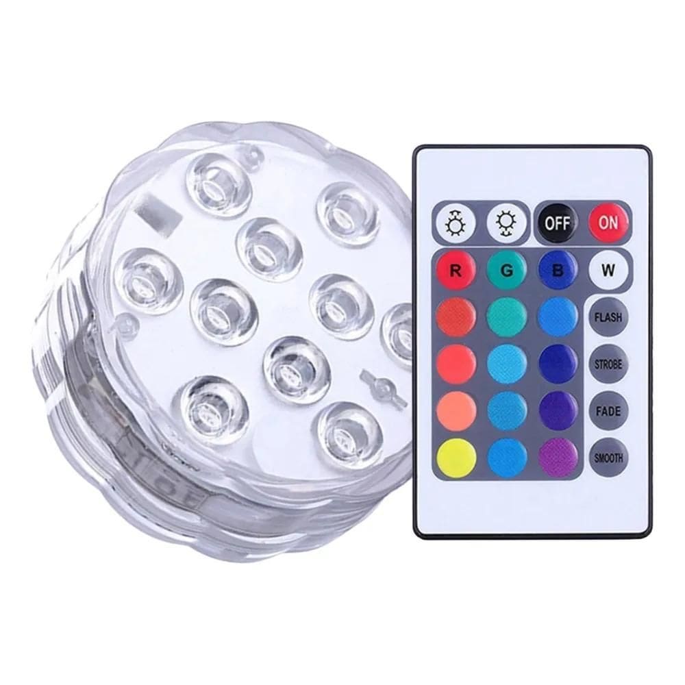 10X Luminaria Led Piscina Com Controle Submerso Rbg Prova Dá