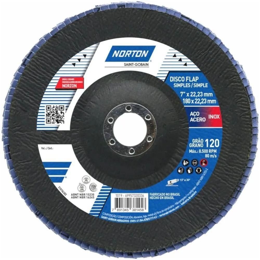 Disco Flap R822 Grão 120 180x22,23mm - 69957320336 - Norton