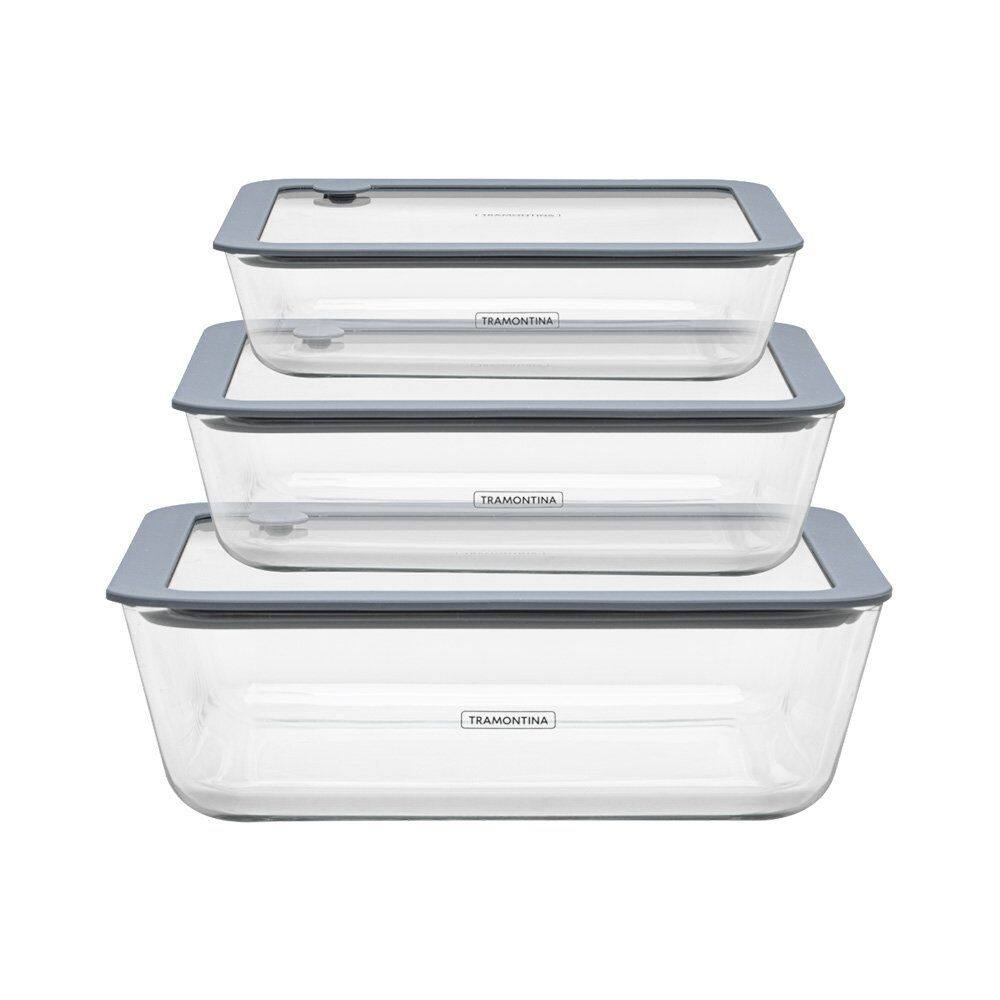 Conjunto de Potes Tramontina Vittra 64220770 Retangulares de Vidro com Tampa Hermética