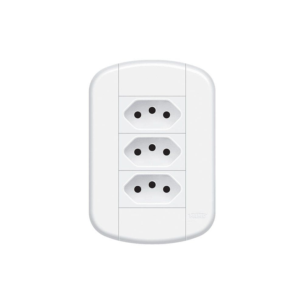 Tomada Tripla Fame Blanc+ 2P+T 10A com Placa 4x2 Branca