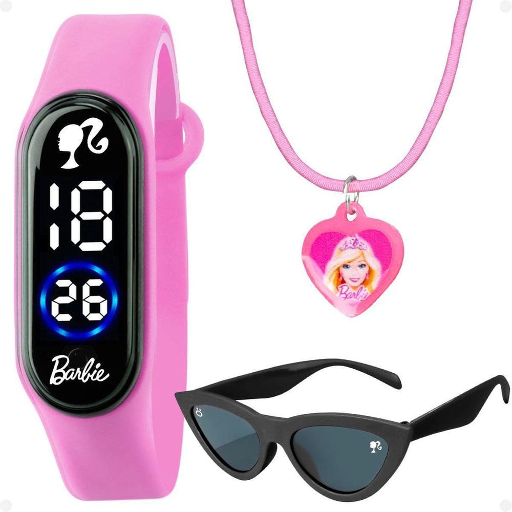 Relogio Infantil Barbie Digital + Oculos Proteção Uv Menina