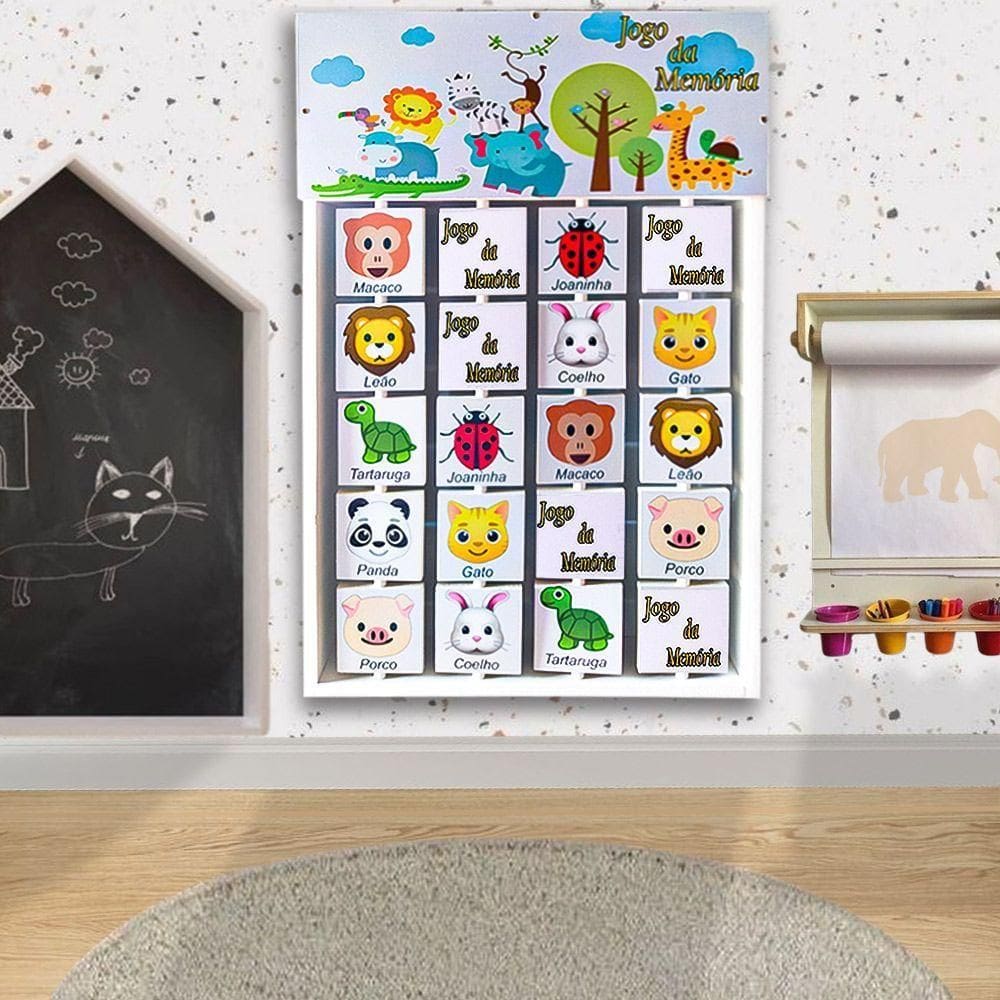 Jogo Da Memória Em Mdf Fixação Na Parede Animais L12 - Criança Feliz