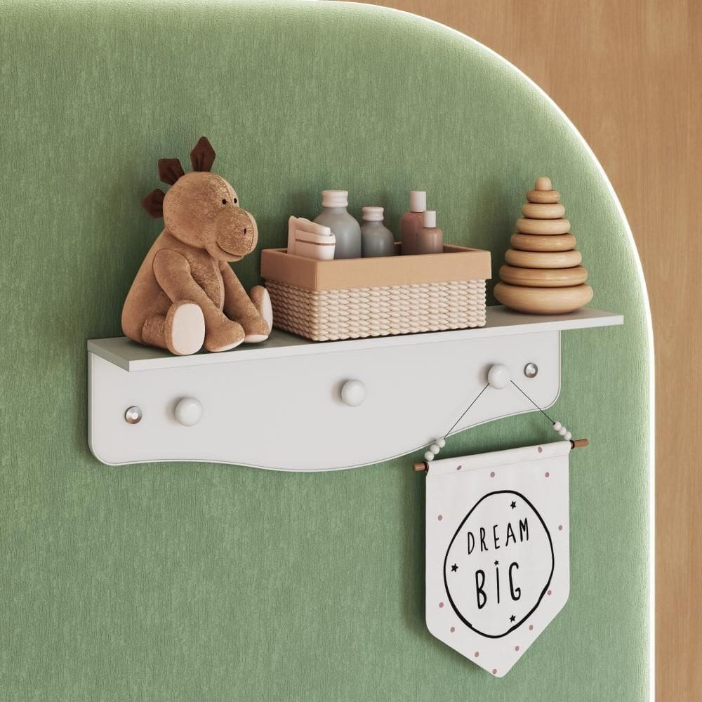 Prateleira Com Cabideiro Decorativo Infantil De Parede Branco