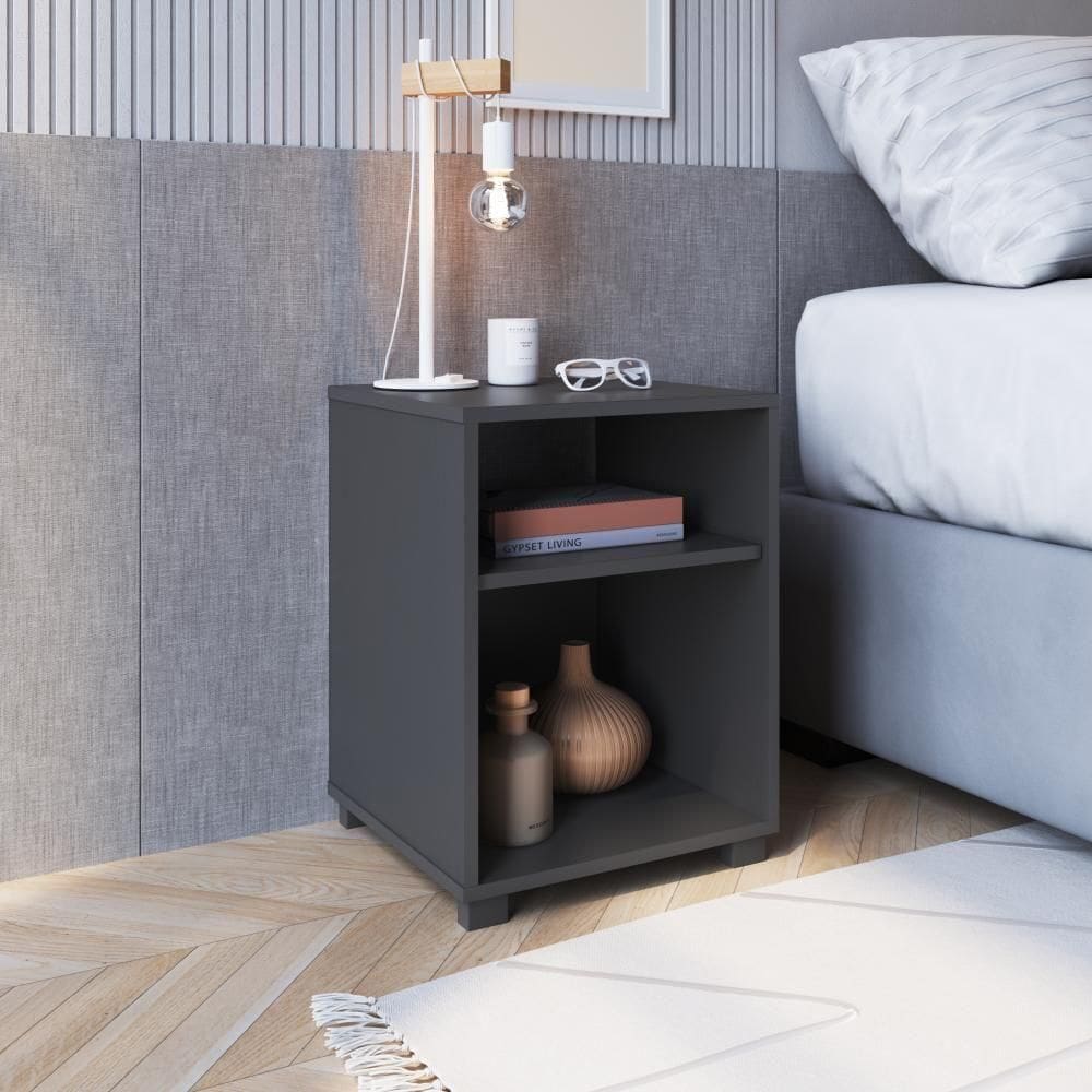 Mesa De Cabeceira Nicho 38,5cm Com Pé E Prateleira Grafite