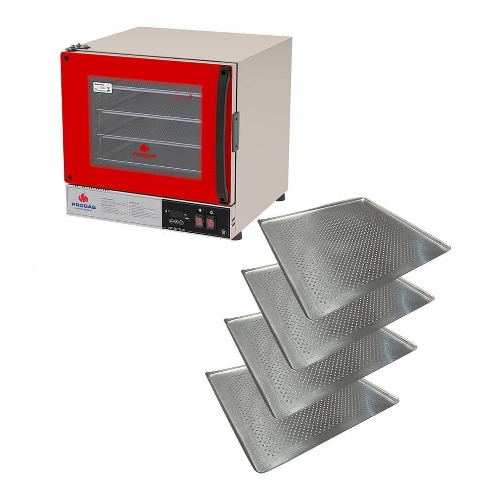 Forno Turbo Prp-004 Plus 110V Vermelho Progás + 4 Assadeiras Cimapi 110V