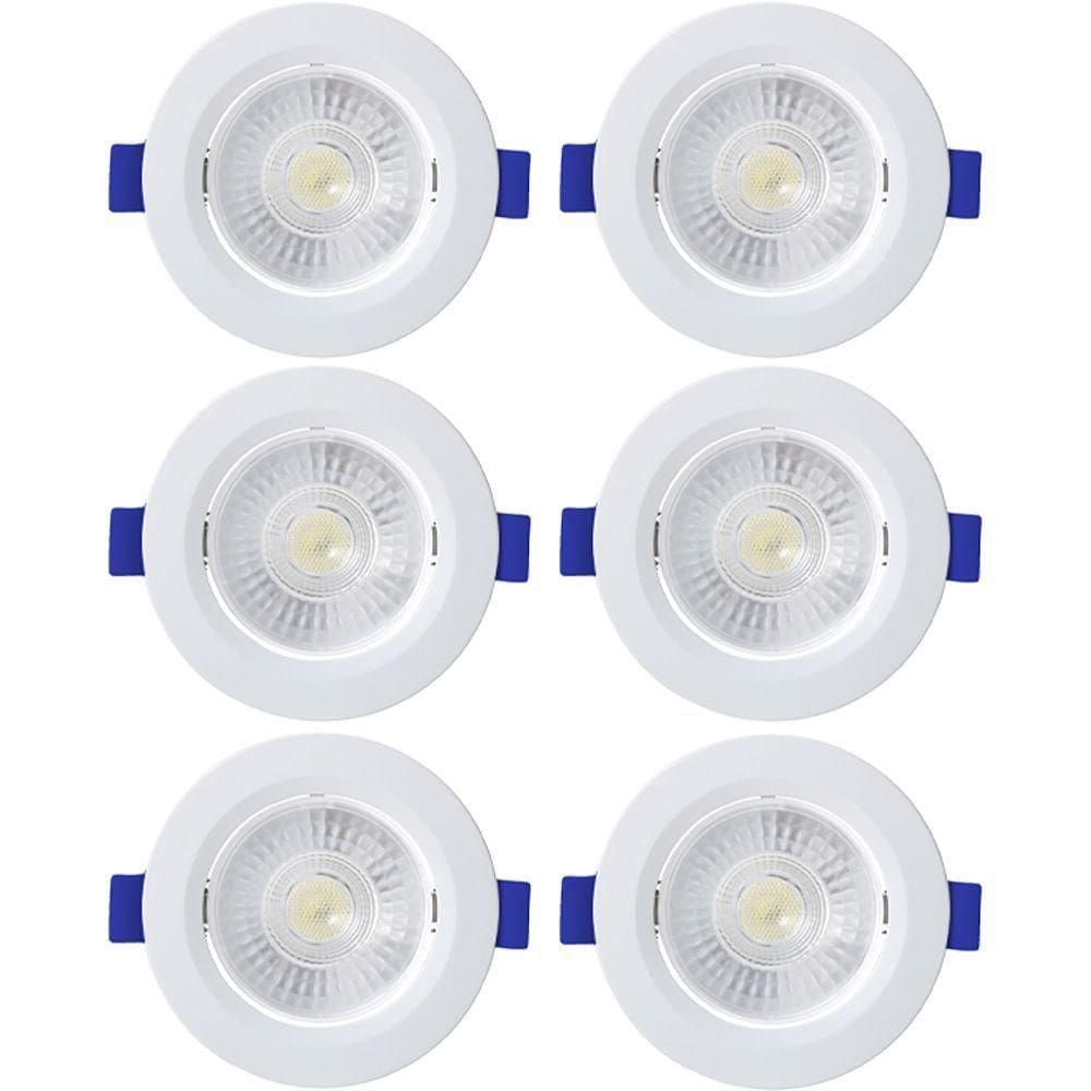 Kit 6 Spot De Led Embutir Slim Par20 Redondo 8w Bivolt 3000k Quente
