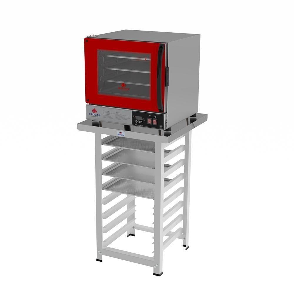 Forno Turbo Prp-004 Plus 110V Vermelho + Bancada Mes-004 Progás + 4 Assadeiras Cimapi 110V