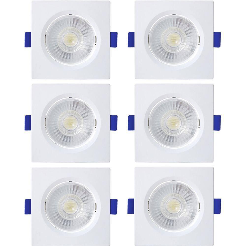 Kit 6 Spot De Led Embutir Slim Mr16 Quadrado 6w Bivolt 3000k Quente
