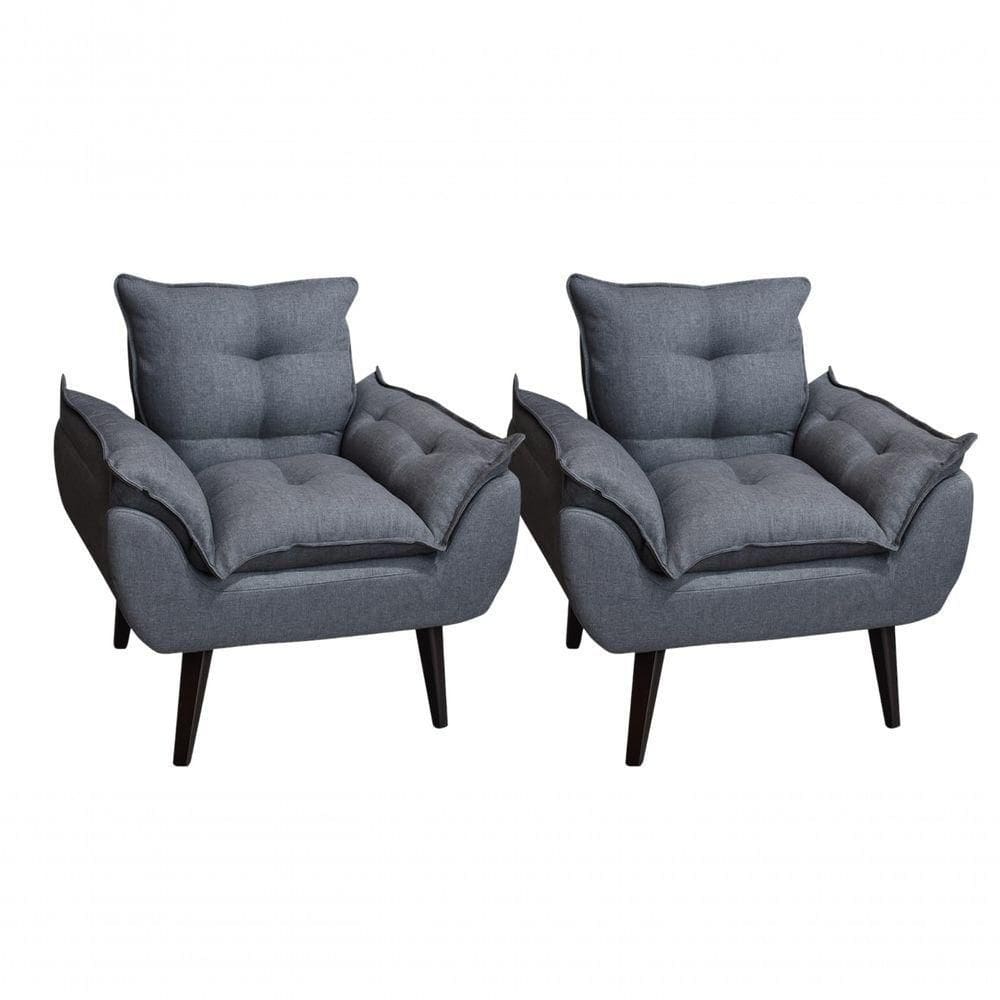 Kit 02 Poltrona Cadeira Decorativa Glamour Com Pés Quadrado Grafite