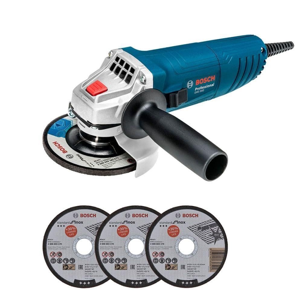 Esmerilhadeira Gws 850 + 3 Discos - Bosch Esmerilhadeira Gws 850 220 Volts + 3 Discos - 0615a001z6000 - Bosch