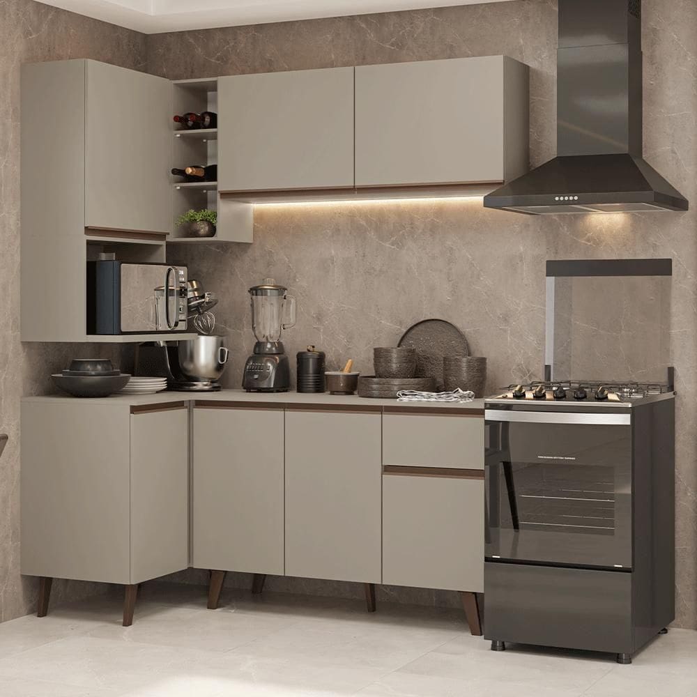 Armário De Cozinha Completa De Canto 265 Cm Crema Nice Madesa 05