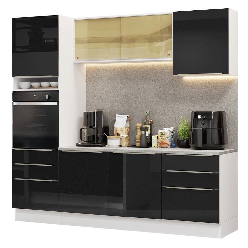 Armário De Cozinha Completa 240cm Branco/preto Lux Madesa 08 Branco/preto Branco/preto