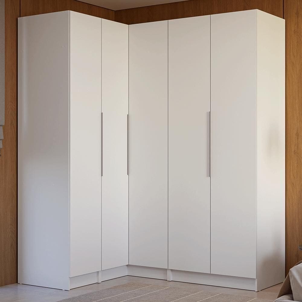 Guarda-roupa Modulado De Canto 310 Cm 5 Portas 2 Gavetas Branco Neo Madesa 01