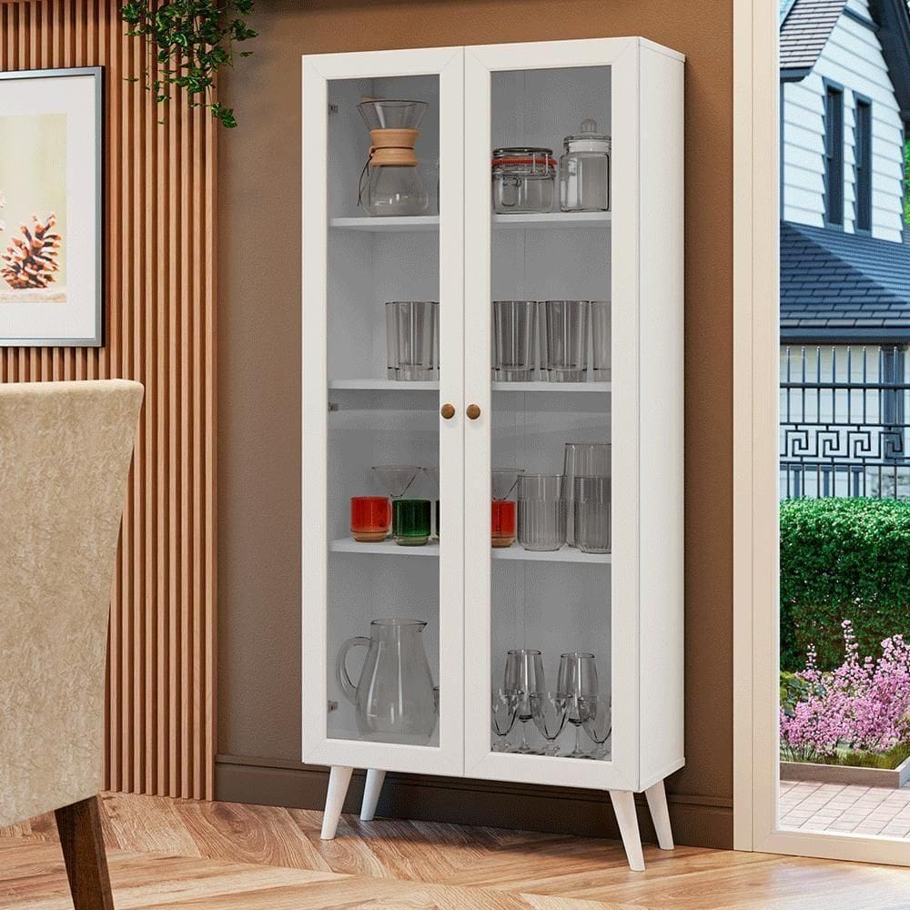 Cristaleira 70 Cm 2 Portas De Vidro Com Pés Cônicos Branco Vik Madesa