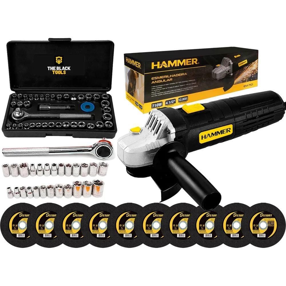 10X Kit Esmerilhadeira Angular Profissional 4.1/2 Hammer Gy