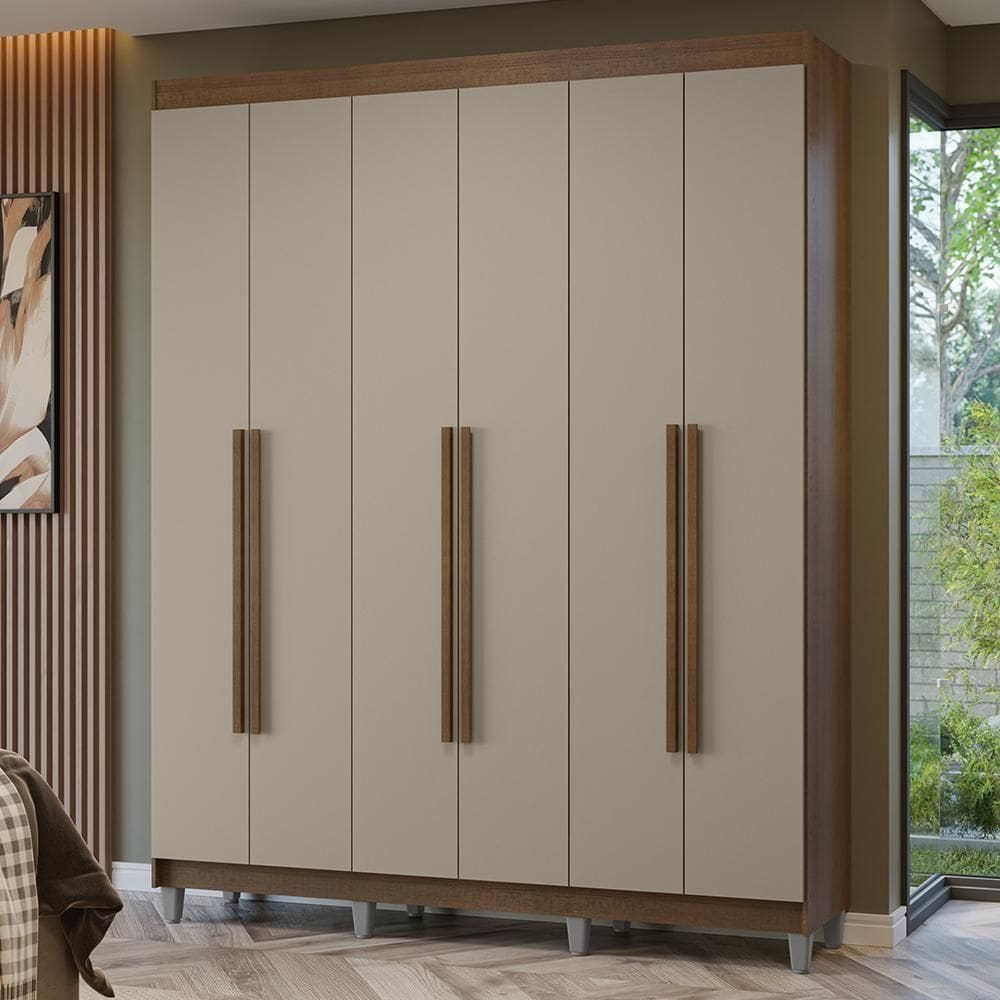 Guarda-roupa Casal Com Pés 6 Portas Batentes Rustic-crema-rustic Netuno Madesa