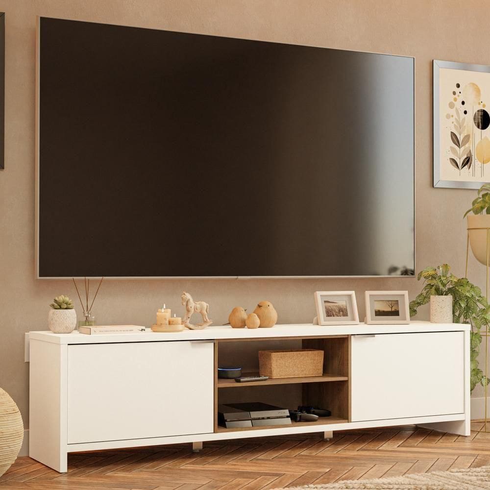 Rack Para Até 80 Polegadas 180cm 2 Portas Branco-rustic Linz Madesa