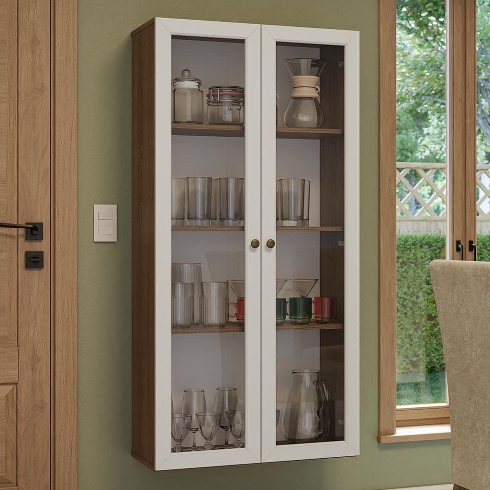 Cristaleira Suspensa 70 Cm 2 Portas De Vidro Rustic-branco Vik Madesa