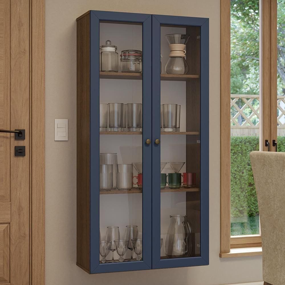 Cristaleira Suspensa 70 Cm 2 Portas De Vidro Rustic-azul Vik Madesa