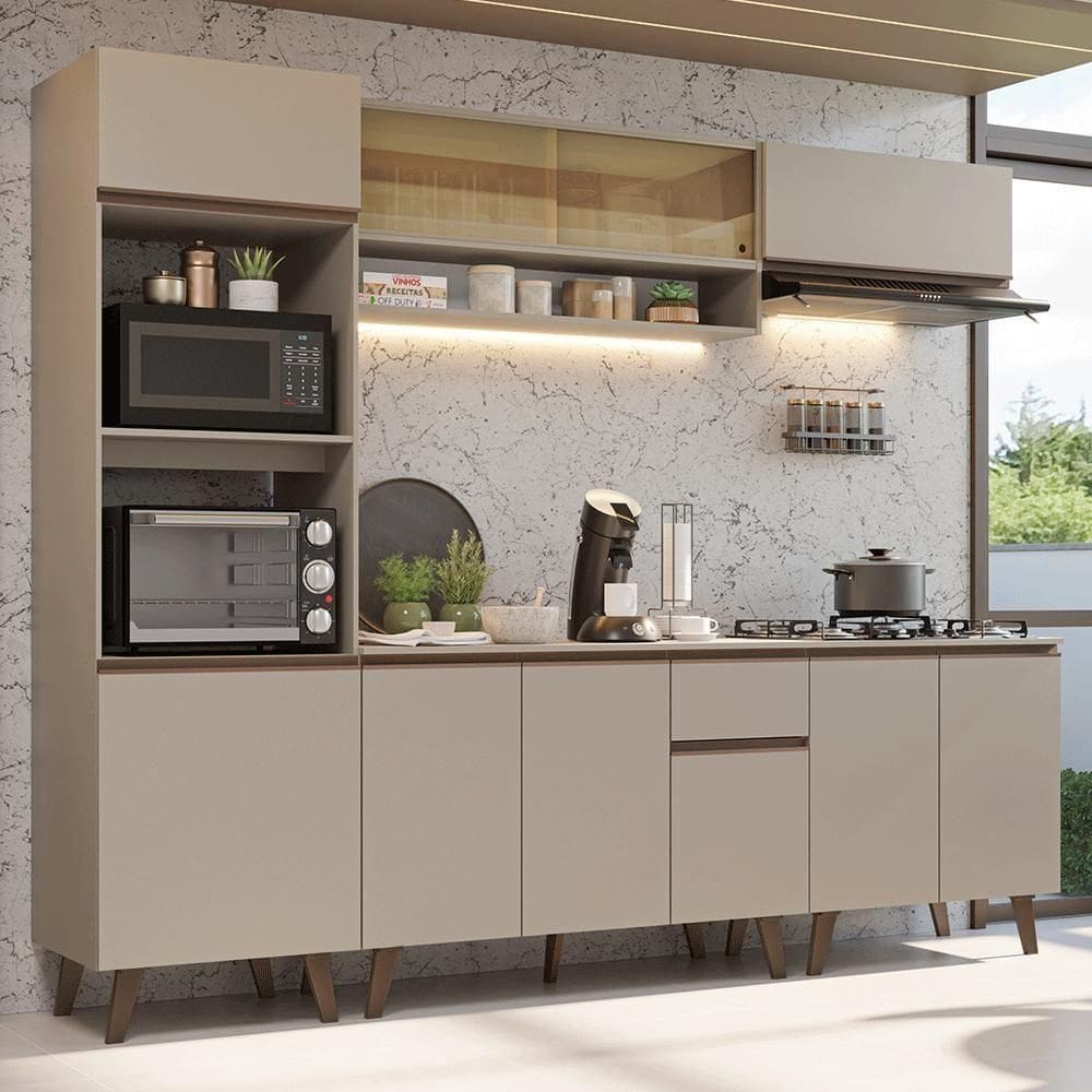 Armário De Cozinha Completa 260 Cm Nice Madesa 01 Crema