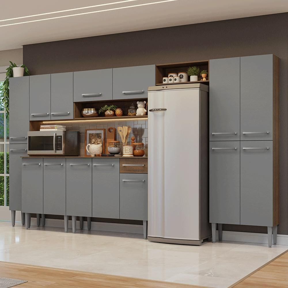 Armário De Cozinha Completa 325cm Rustic-cinza Emilly Madesa 07