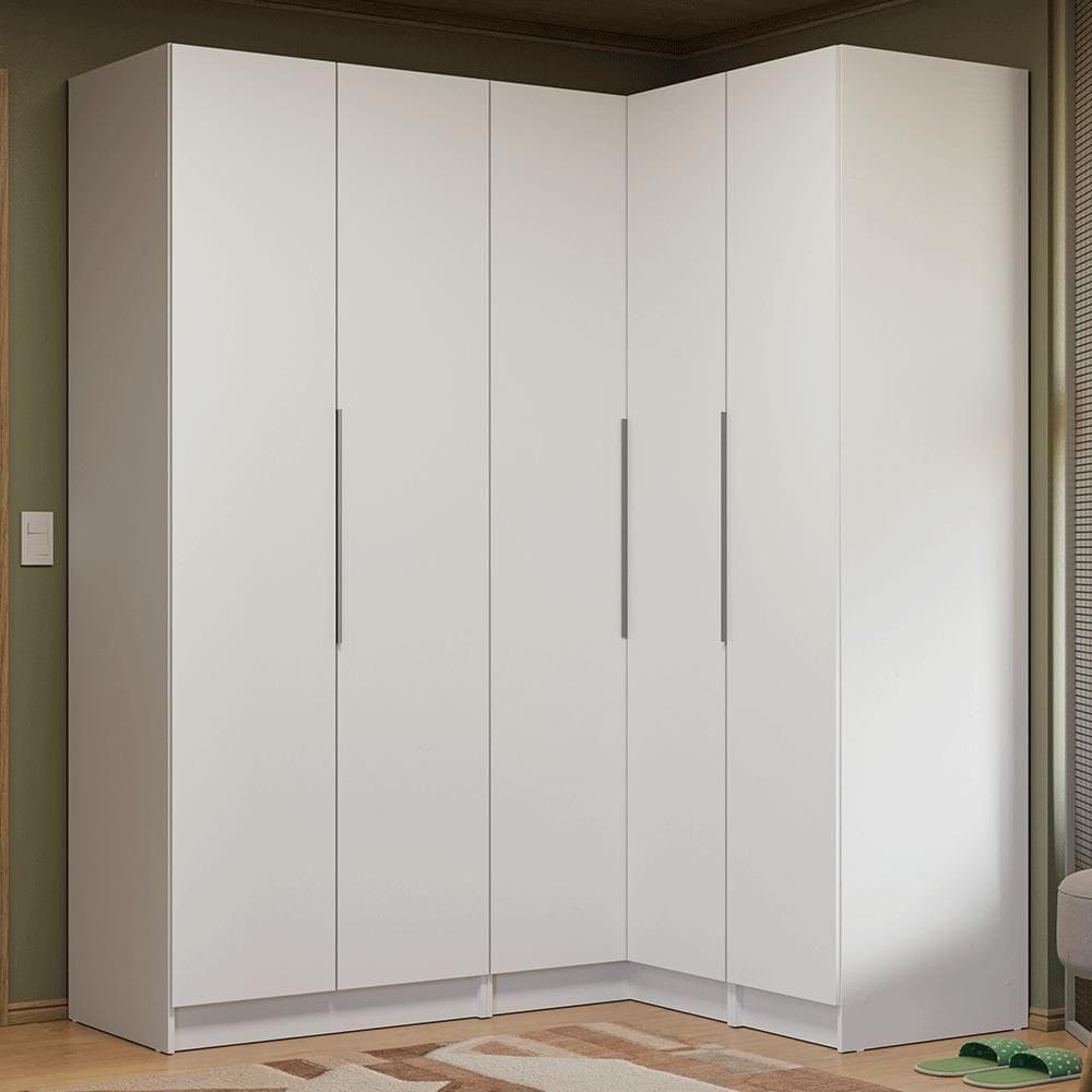 Guarda-roupa Modulado De Canto 310 Cm 5 Portas 2 Gavetas Branco Neo Madesa 02