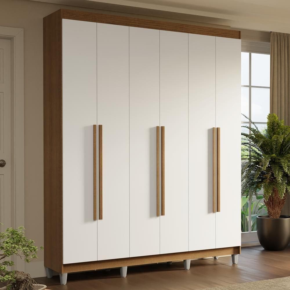 Guarda-roupa Casal Com Pés 6 Portas Batentes Rustic-branco-rustic Saturno Madesa
