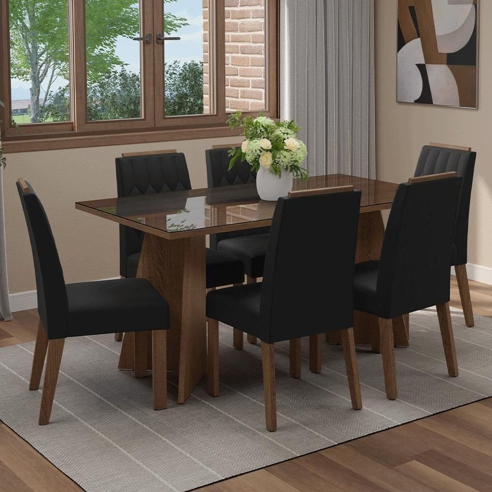 Conjunto Sala De Jantar Tampo De Vidro 6 Cadeiras Rustic/oxford Sintra Madesa