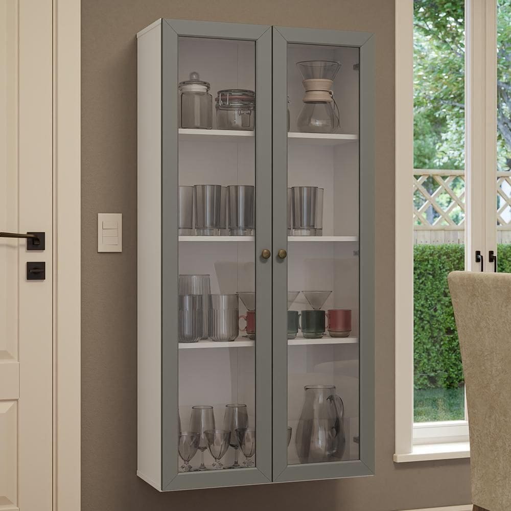 Cristaleira Suspensa 70 Cm 2 Portas De Vidro Branco-cinza Vik Madesa