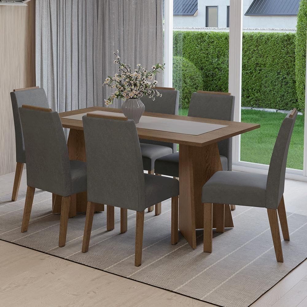 Conjunto Sala De Jantar Tampo De Madeira 6 Cadeiras Rustic/silver Soho Madesa