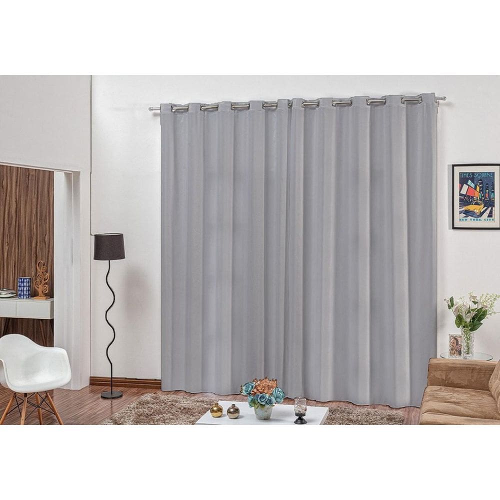 Cortina Sala Quarto Em Tecido Microfibra Cinza 3,00X2,20M