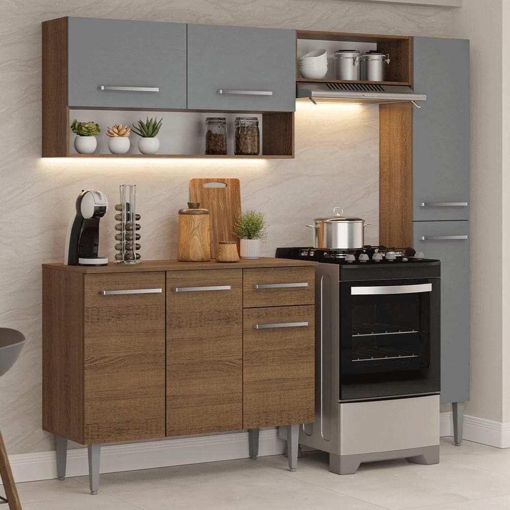 Armário De Cozinha Completa 197 Cm Rustic-cinza Emilly Madesa 01