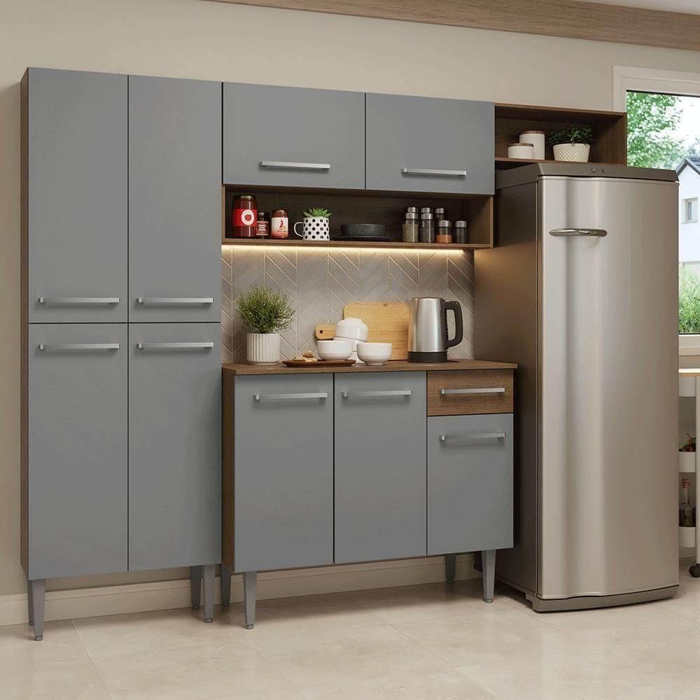 Armário De Cozinha Completa 229cm Rustic-cinza Emilly Madesa 016