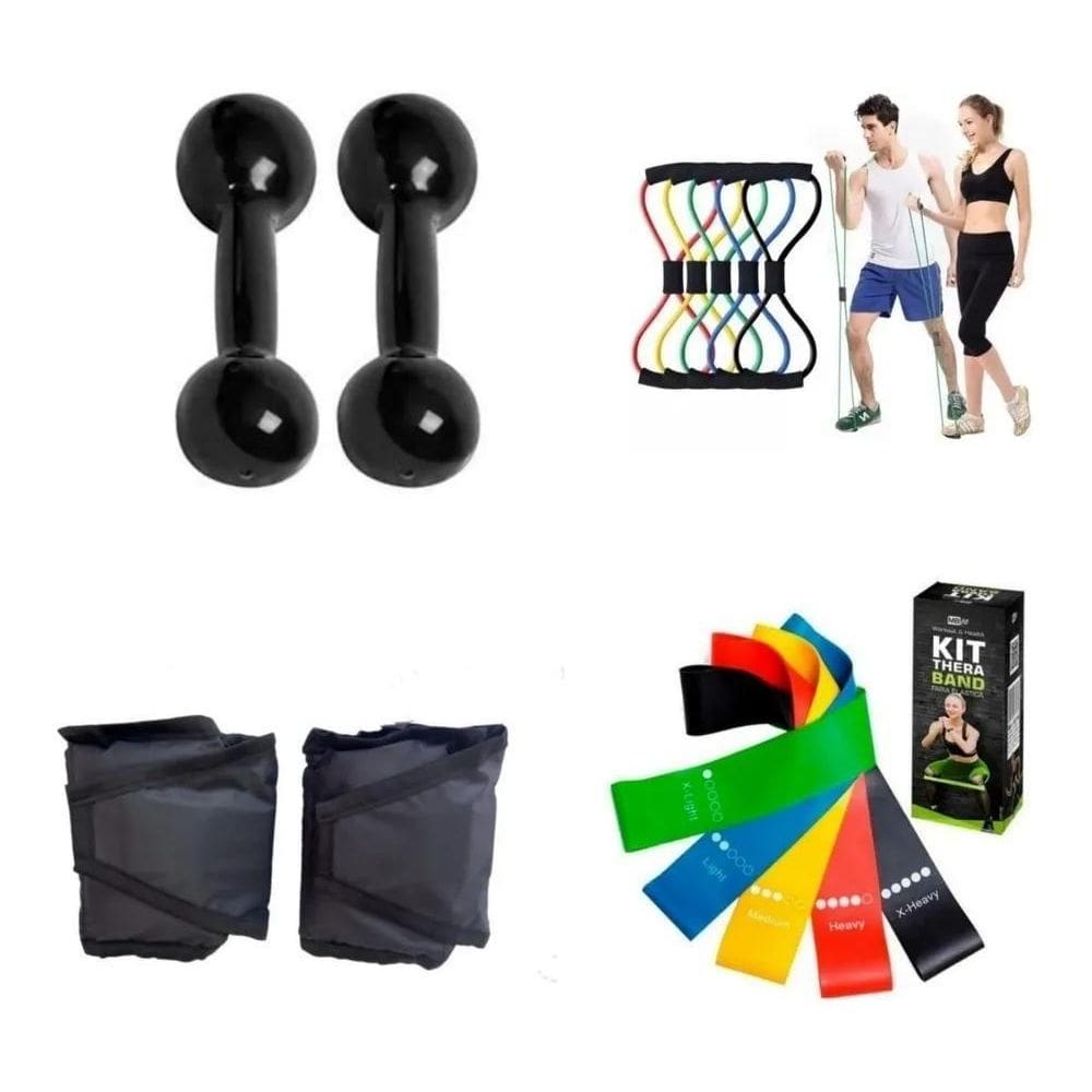 10X Par Halter 1 Kg+ Caneleira 1 Kg+ Kit 5 Theraband+ Elást