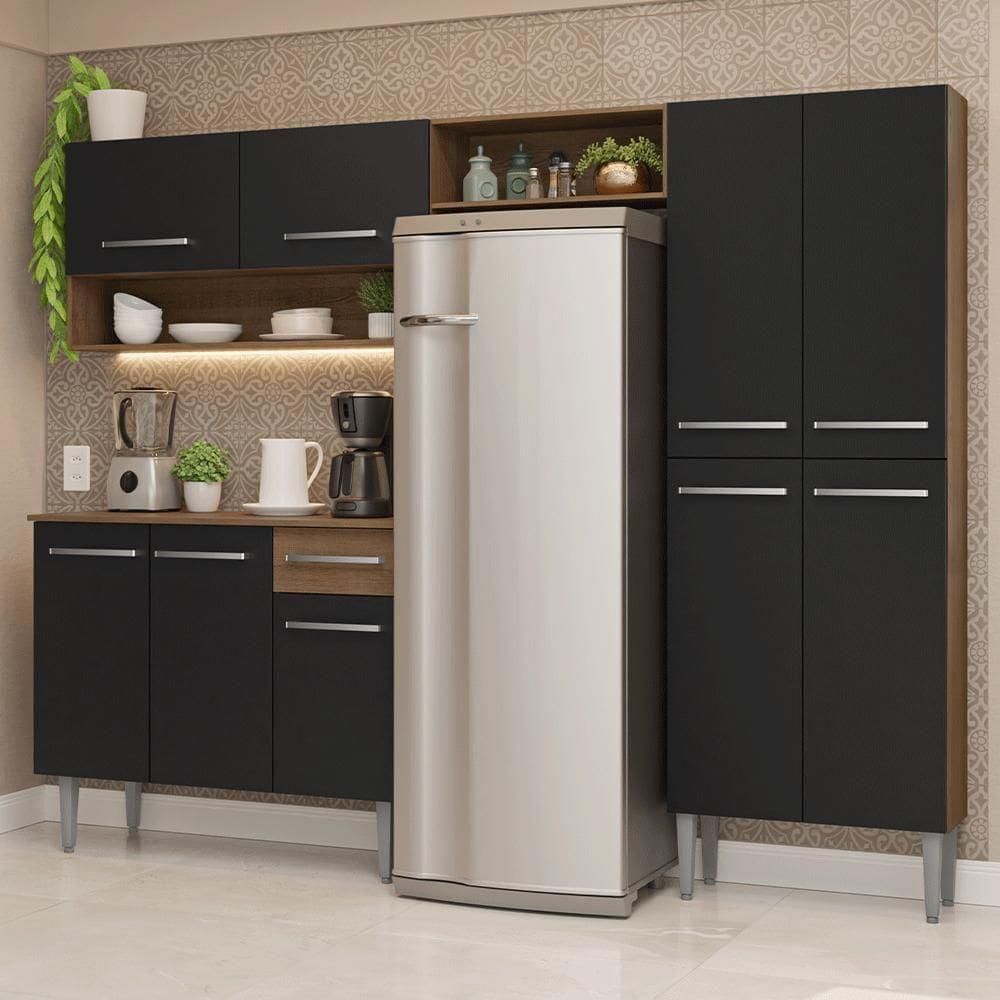 Armário De Cozinha Completa 229cm Rustic-preto Emilly Madesa 017