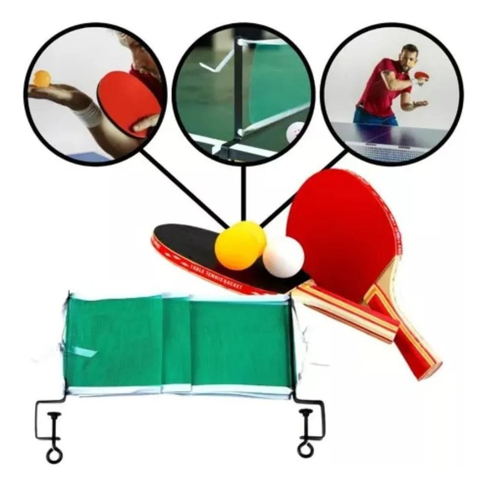 10X Kit Ping Pong Tênis De Mesa - 2 Raquetes + 3 Bolas + 1