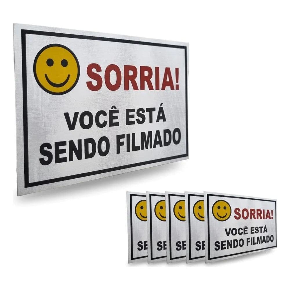 10X Kit 05 Placas Sorria Você Está Sendo Filmado Em Alumíni