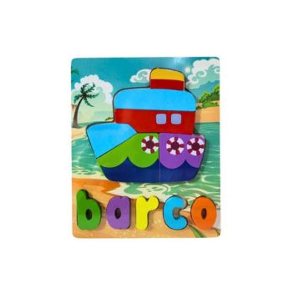 Quebra Cabeca Figura e Palavra MDF Toymix Barco 12 Pecas Brinquedo Educativo Recreativo