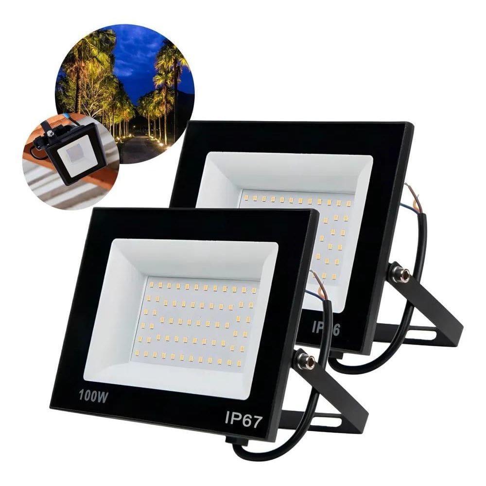 10X Kit 2 Refletor Led 100W Prova Dágua Holofote Ip67 6500K