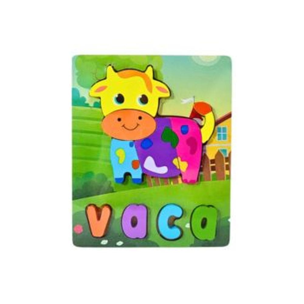 Quebra Cabeca Figura e Palavra MDF Toymix Vaca 11 Pecas Brinquedo Educativo Recreativo