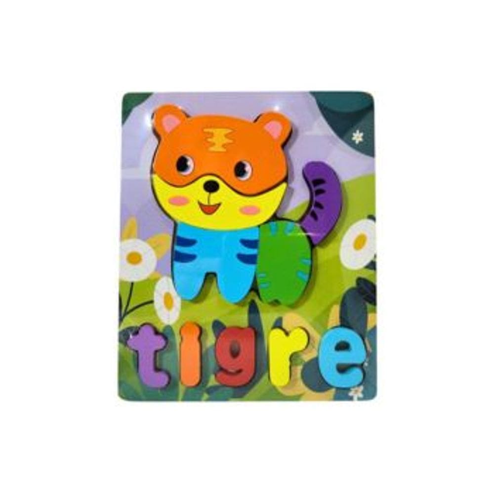 Quebra Cabeca Figura e Palavra MDF Toymix Tigre 11 Pecas Brinquedo Educativo Recreativo